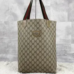 美品 OLD GUCCI PVC トートバッグ 茶 マイクロ フラップ GG総柄