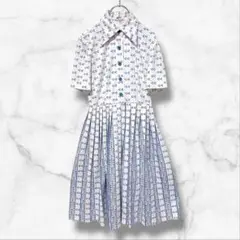 【東京スタイル】5分袖ロングワンピース 総柄 個性的 プリーツスカート Aライン