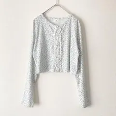 【美品】merry jenny 花柄 カーディガン ショート丈 ホワイト