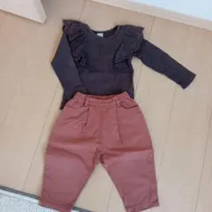 petit main フリル付きトップスとパンツセット9０から 100