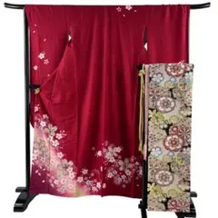 【振袖フルセット】身丈161cm 裄丈67cm 桜 花びら 箔 金彩 赤のサムネイル