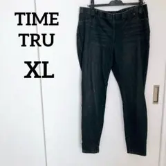 海外古着✨TIME TRU【XL】ダークデニム パンツ　ゴム　ブラック　黒