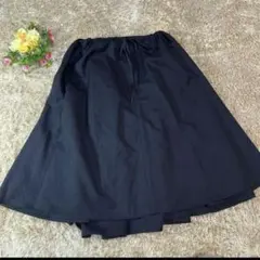 【最大ウエスト144センチ】ひざ丈スカート 紺 ストライプ