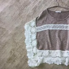 ショコラフィネローブ レースカットソー F うす茶 麻混　プルオーバー　トップス