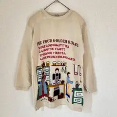 Port Joy 英字刺繍 ニットセーター アイボリー 総柄 レトロ