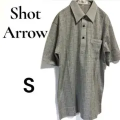 【日本製】Shot Arrowレトロ 総柄 ロング ポロシャツ グレー Sのサムネイル