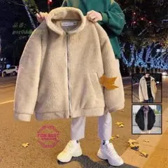 ベージュ ボア ジップアップ ムートンコート