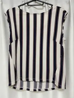 【AZUL】ネイビー&ボルドーストライプ柄キャップスリーブカットソー S