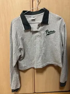 Puma グレー クロップド長袖ポロシャツ