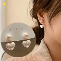 ハート型パールピアス カジュアル　エレガント　フェミニン　ガーリー　ホワイト