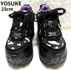 訳あり美品✨YOSUKE 30 厚底スニーカー 23cm ブラック ホワイト牛柄