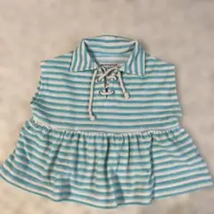 Misha & Puff 襟付きノースリーブシャツ 水色ストライプ