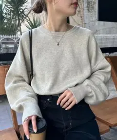 【綿100%で洗える】《16色展開》スウェットライクボリュームスリーブニット