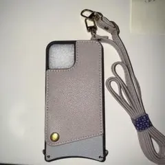 iPhone13miniケース ショルダーストラップ付き グレーとベージュ