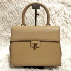極美品 ロエベ レザー アナグラム ロゴ 本革 ハンドバッグ ベージュ 