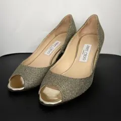 極美品 ジミーチュウ パンプス グリッター メタルヒール オープントゥ 37