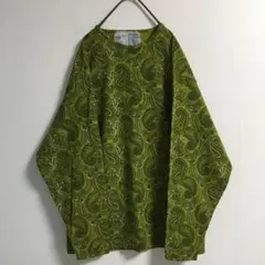 90s 古着 ペイズリー 総柄 鹿の子 ロングスリーブカットソー コットン 緑のサムネイル