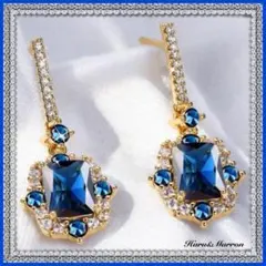 ピアス フォーマル スクエアドロップ ブルー ゴールド エレガント レディース