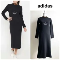 アディダス ビッグロゴ ロング ドレス ワンピース ブラック