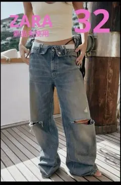 ZARA Z1975 ダメージ加工バギーレースデニムパンツ 32 - メルカリ