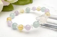 【天然石】ローズクォーツ×アクアマリン×シトリン MIXブレスレット 508