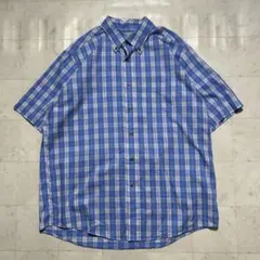 00s L.L.Bean エルエルビーン コットン チェックシャツ 半袖 ブルー