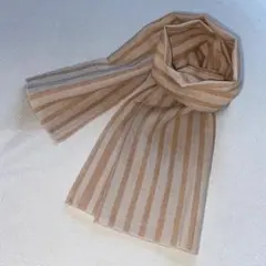 ベージュのストライプ　ダブルガーゼマフラー　ハンドメイド