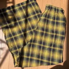黄色　チェック　ワイドパンツ