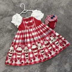 シャーリーテンプル アイスクリームパフェ 赤チェックワンピース 100cm