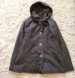 ショコラフィネローブ ウールコート フード グレー シンプル カジュアル 裏地