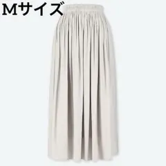 ユニクロ ギャザーロングスカート ライトグレー Mサイズ