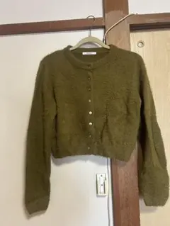 美品　Discoat フェザーヤーンクルーカーディガン マスタード