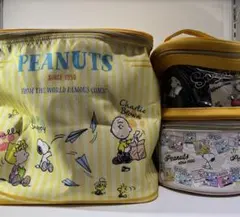 スヌーピー　バニティケース　2層式バニティポーチ　ラウンドバッグ3点セット