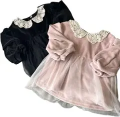 襟付きチュールトップス 2着セット 黒95 ピンク90 姉妹 双子