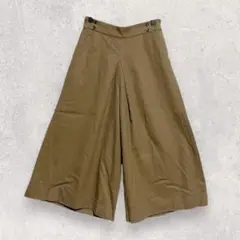ヒューマンウーマン ガウチョパンツ S カーキ タック入り クロップド
