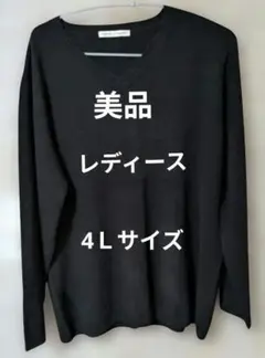 レディース ブラック Vネック ニット 4L