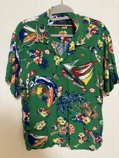 希少』 ポロラルフローレン アロハシャツ ポロベア 総柄 完売 ネイビー