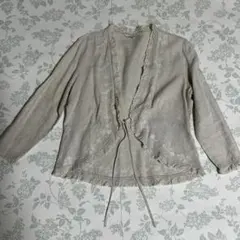 ローラアシュレイ ＊ 麻100% リネン　　ジャケット　刺繍のサムネイル