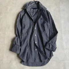 Ralph Lauren スリム ストライプシャツ 紺白 2 S相当 ポニー刺繍