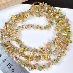 サービス品＊約90cm＊淡水真珠・ローズクォーツ・シェルのロングネックレスS53