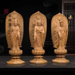 修縁堂】仏教工芸品 木彫仏像 極上品 一刀彫 西方三聖 木彫仏像 - メルカリ