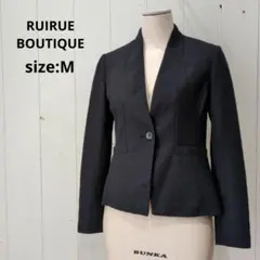 ルイルエブティック ノーカラー ツイード ジャケット 総裏 ブラック Ｍ