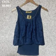 CECIL McBEE　レースタンクトップ ダークブルー