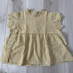 イエロー系チェック フリル袖ブラウス　110㎝
