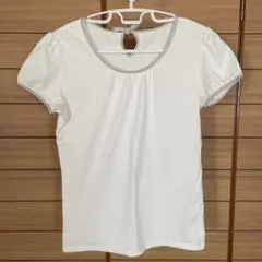 【美品】ホワイト 半袖Tシャツ ドット柄リボン付きのサムネイル