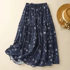 プリント ロングスカート 美品 おしゃれ度高め 2色 レトロ＆ゆったり