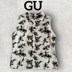 GU ノースリーブプルオーバー 花柄 ハイネックノースリーブ (M) ホワイト