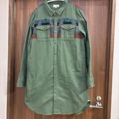 【チチカカTITICACA】オルテガ切替え シャツワンピース ひざ丈 カーキ L