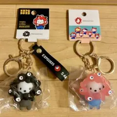 ポチャッコ ミャクミャク　黒＆クリア　マスコット キーホルダー　2点セット　万博