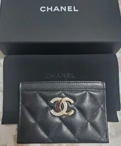 【新品未使用】希少 CHANEL シャネル キャビアスキン カードケース 黒